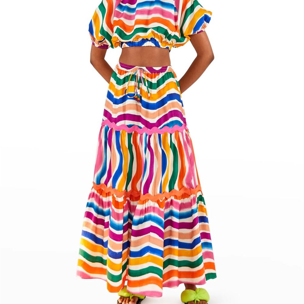 Multi-Color Striped Tiered Maxi Skirt and top (set)